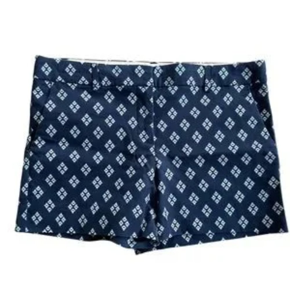 Dalia Collection Navy W/ Teal & White Tile Print Chino Shorts Sz 10 - EUC